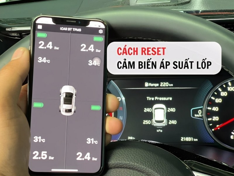 Reset TPMS trực tiếp trên màn hình hoặc bảng điều khiển