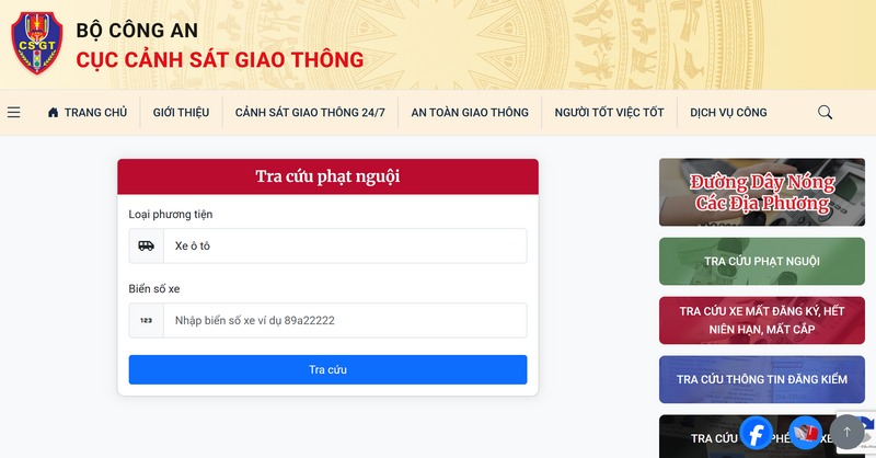 Tra cứu trên website của Cục Cảnh sát Giao thông